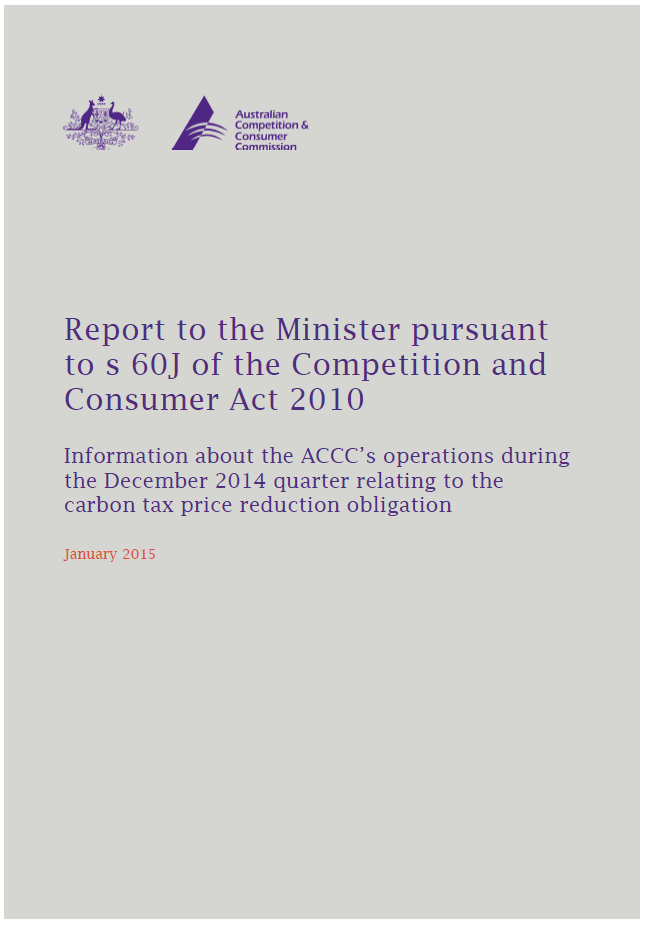 Carbon tax price reduction obligation: the ACCC's operations December 2014 quarter cover