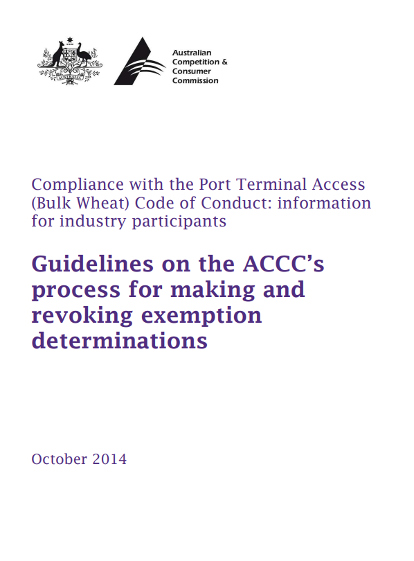 Guidelines on the ACCC's process for making and reviking exemption determinations cover
