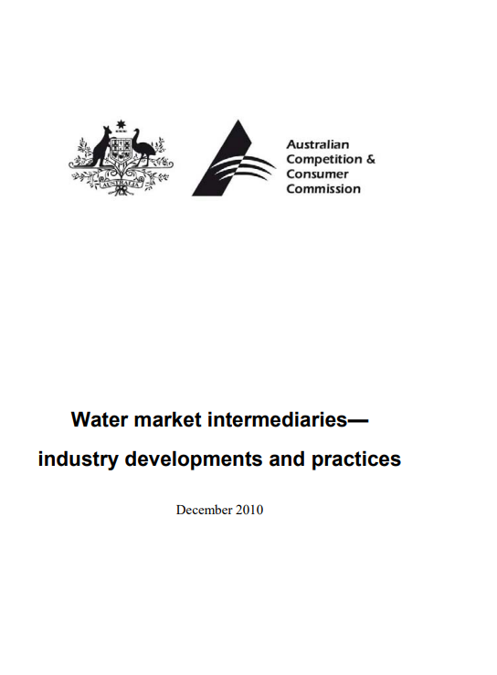 Water market intermediaries - industry developments and practices cover