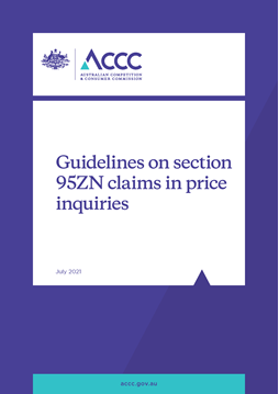 Guidelines on section 95ZN claims in price inquiries cover