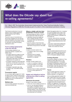 What does the Oilcode say about fuel re-selling agreements? cover
